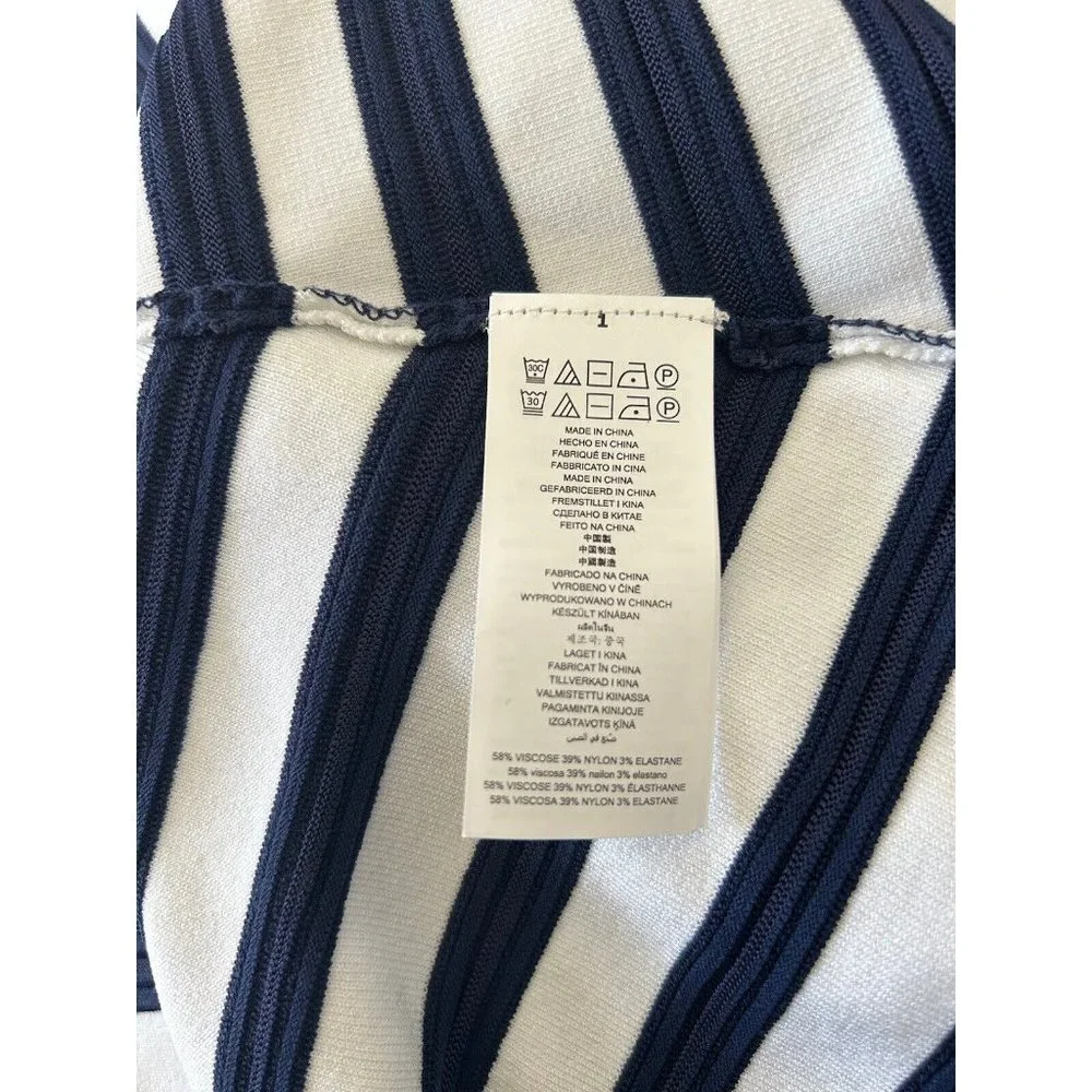New Michael Michael Kors‎ True Navy White Mixed-Stripe Fit Flare Dress Sz L $225